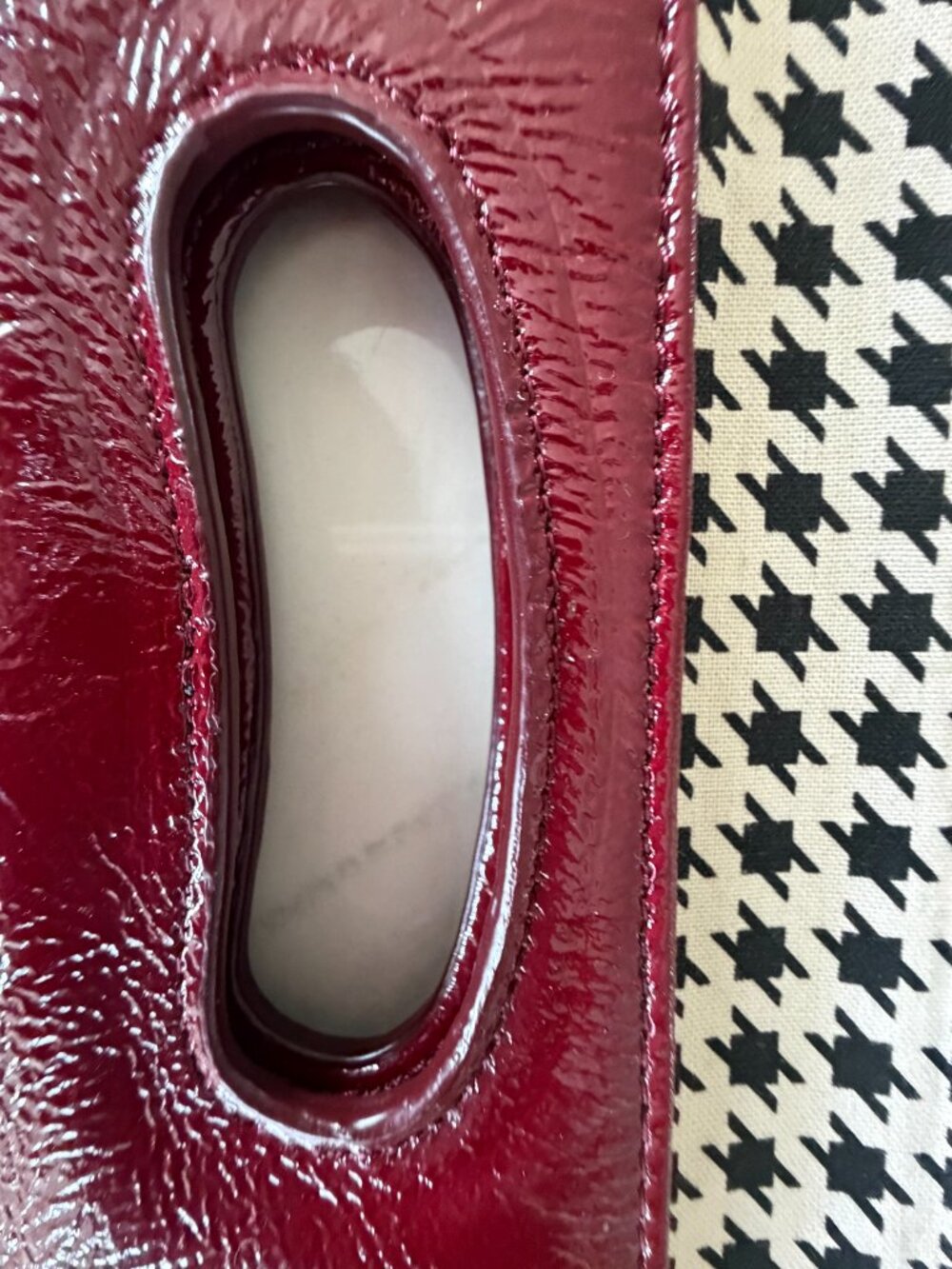 Vintage HOBO International Red Patent Leather Cutout Handle Clutch - Picture 9 of 14